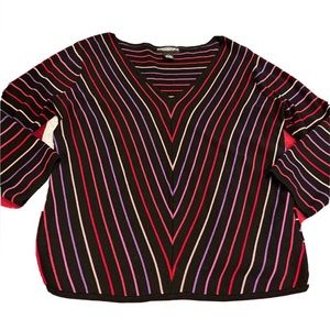 World republic BLACK silk V striped Sweater PINK PURPLE RED V-Neck women’s Large